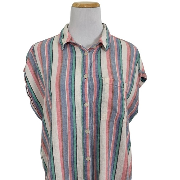Orvis Linen Rayon Striped Cap Sleeve Button Front Shirt Women’s Size Large - Picture 4 of 17